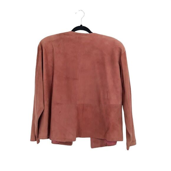Vtg 80's Leather Suede Open Front Cardigan Boxy Jacket Dusty Mauve Pink Sz L - Picture 3 of 11